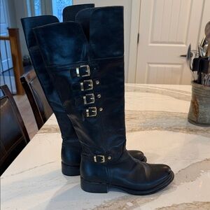 Black Heeled Boots with Buckle Detail